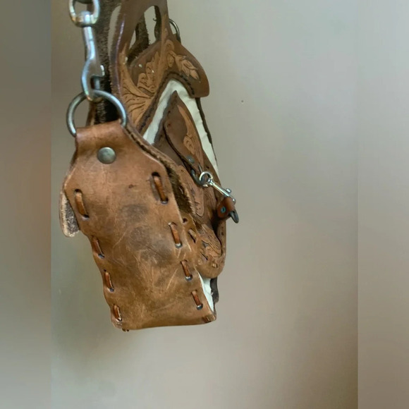 Leather vintage 70’s purse handtooled bag crossbody canvas hippie boho western - Picture 5 of 10